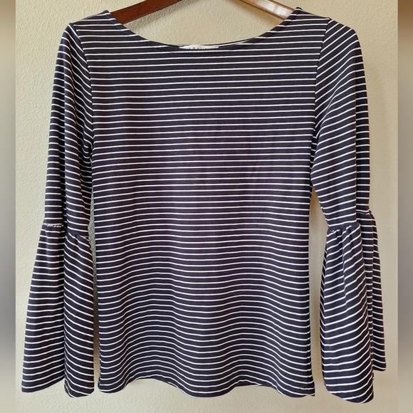 Frame Womens Navy/White Striped Flare Sleeve Top Nautical Size M - Picture 1 of 5